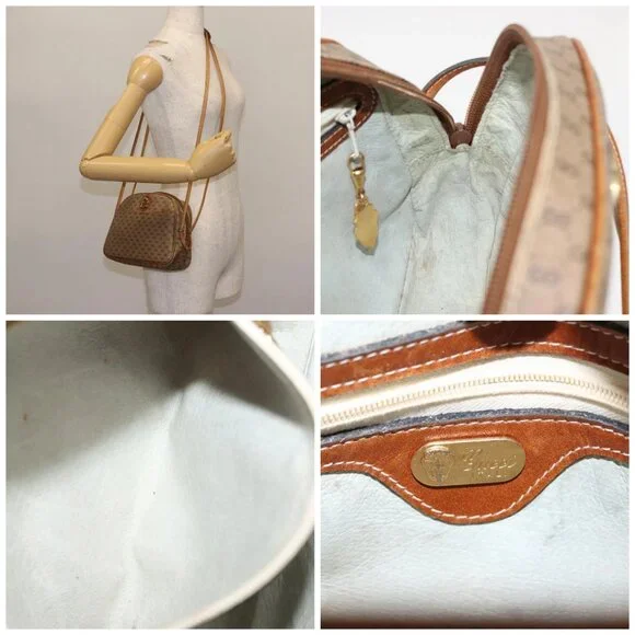 GUCCI Micro GG Supreme Shoulder Bag PVC Beige Gold